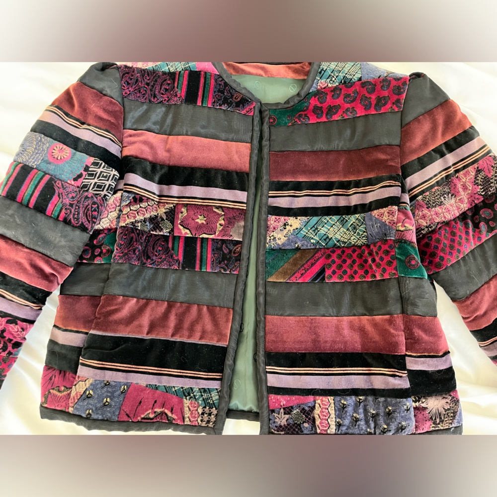 Custom Made Velvet Patchwork Cropped Jacket Size … - image 2